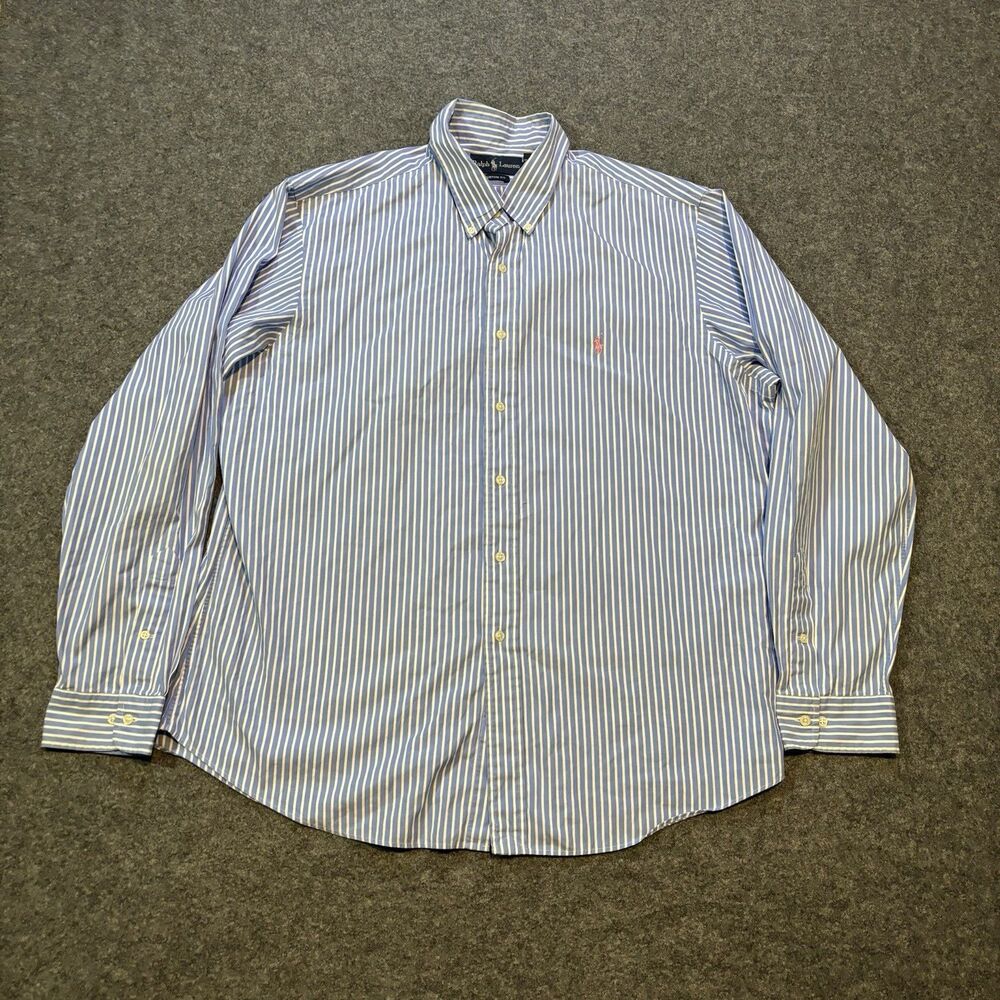 Ralph Lauren Button Shirt Size 2XL Cotton Long Sleeve Striped Custom